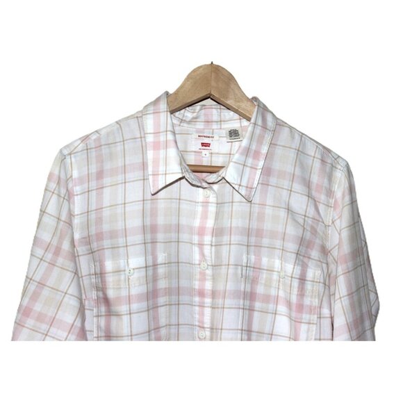 LEVI'S® Boyfriend Plaid Button-Up Shirt in Cream & Pink - Size 1X - Picture 2 of 8
